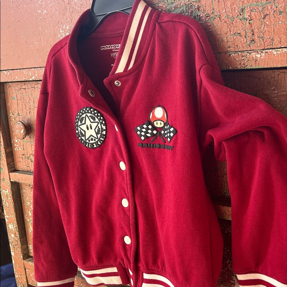 Kids 5T/6T Red Mario Kart Nintendo Button Up Jacket with Fun Logos Medium